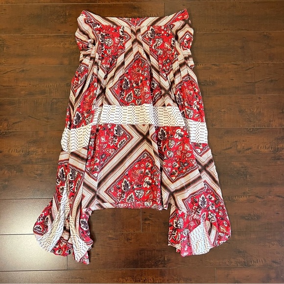 FREE PEOPLE Paradise Midi Handkerchief Skirt Pimento Combo Boho Bohemian Size 10 - Picture 6 of 12